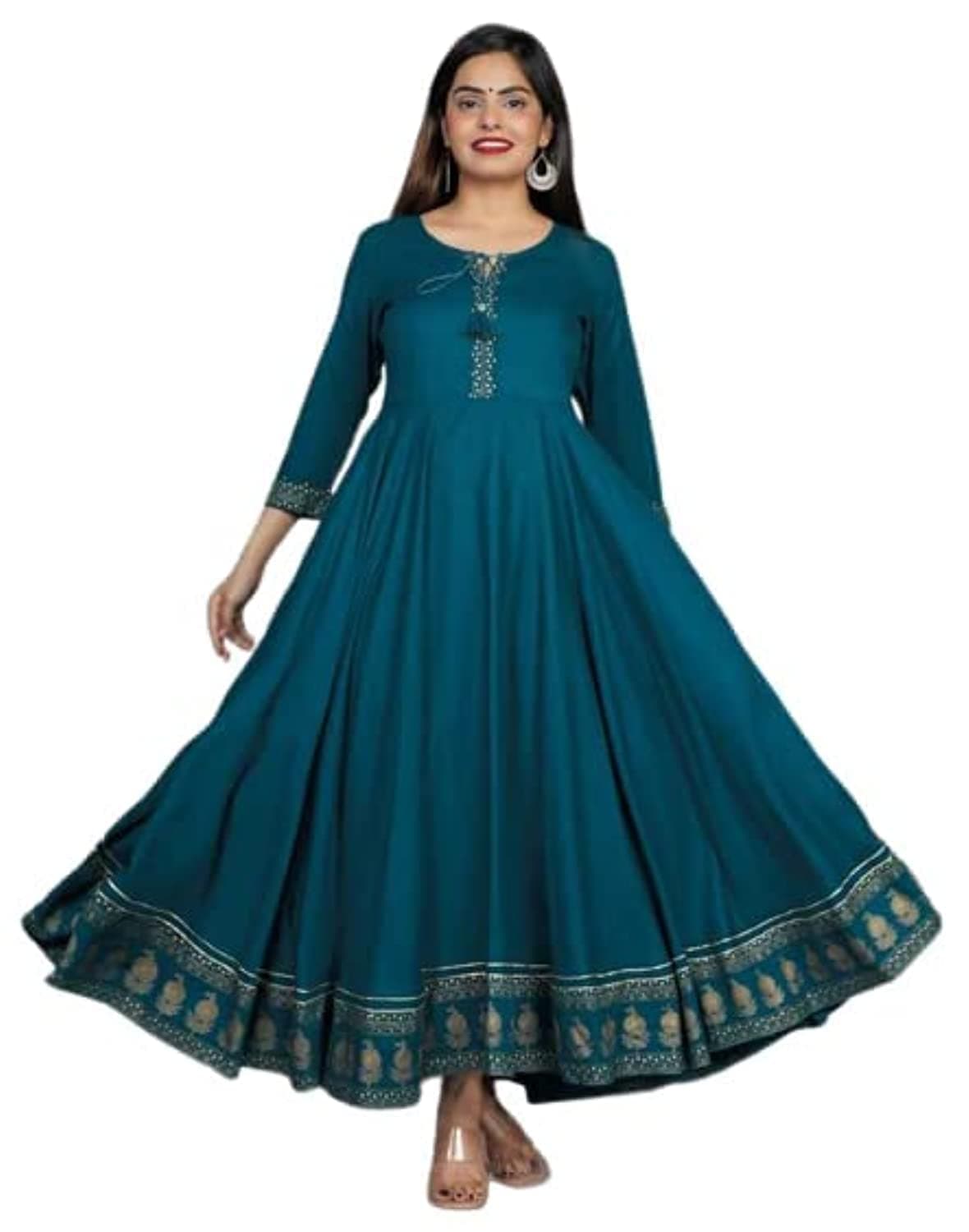 Sanganeri KurtiWomen Rayon Printed Long Kurta