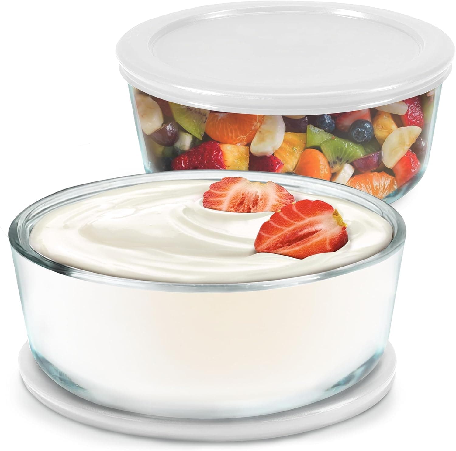 Ultimate Yogurt Containers 2 Pack - Make More Yogurt with 1-Quart Glass Containers (4 Cup) - 100% BPA Free, Durable & Oven Safe Round Bowl Set with Lids - Perfect for Food Storage & Meal Prep