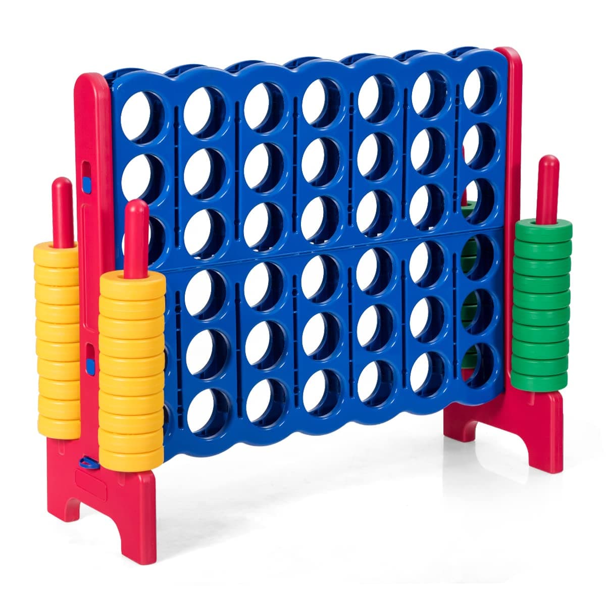 COSTWAY Giant Connect 4, Four in A Row Game Set with 42 Jumbo Rings & Quick-Release Slider, 120 x 104cm 4-to-Score Outdoor Garden Games for Kids Adult