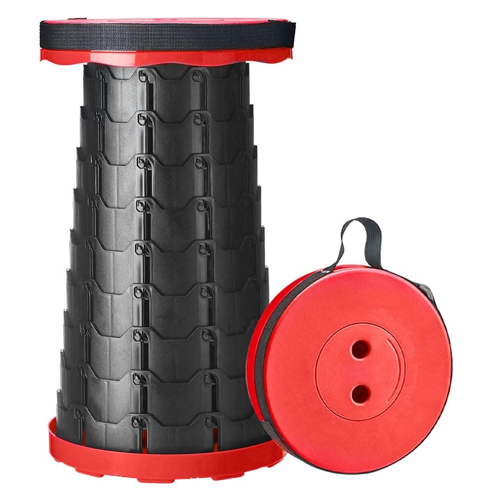 MARGOUN Folding Camping Stool, Portable Collapsible Retractable Telescopic Folding Stools Height Adjustable (Red)