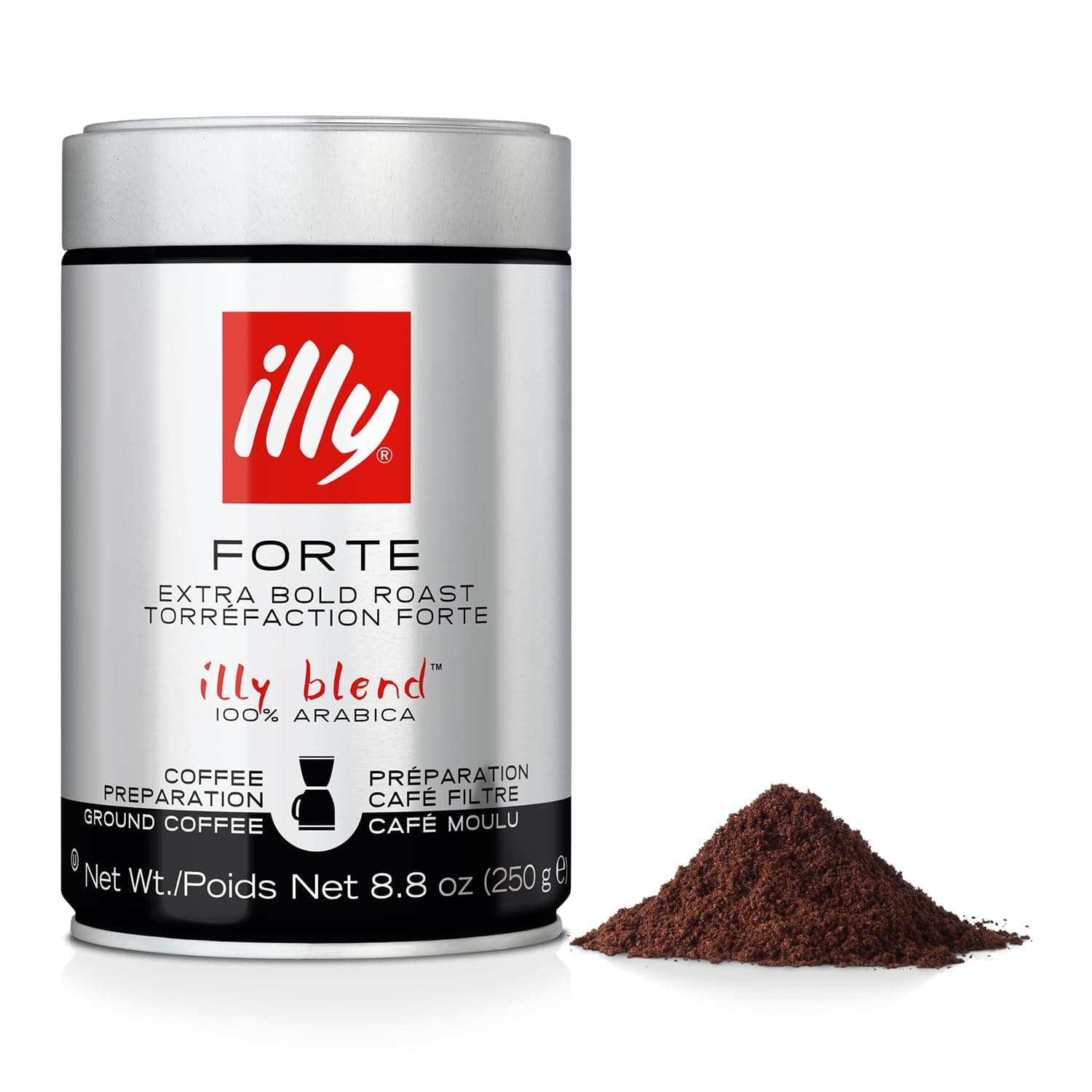 - Illy Coffee, Ground Drip Forte, Extra Dark Roast, 100% Arabica Bean Bold Signature Italian Blend, No Preservatives, 8.8 Ounce (Pack Of 1)
