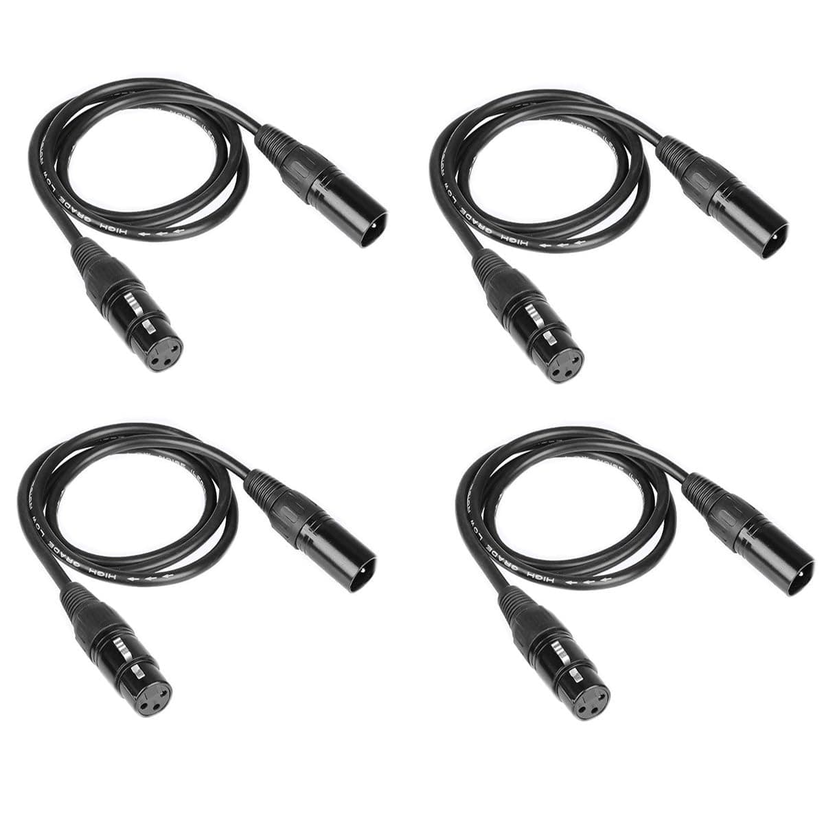 Prop It Up 512 3.2T 3 Pin Dmx Cable Male To Female For Stage Lights (1M Long) - 4 Pcs, Black