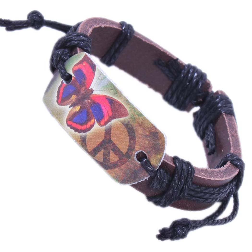 Modern Fantasy Butterfly Pattern Black Adjustable Length Leather Bracelet