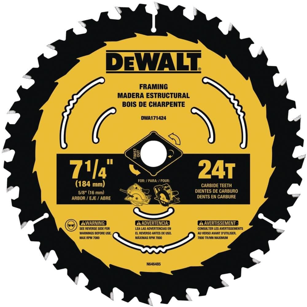 Circular Saw Blade, 7 1/4 Inch, 24 Tooth, Wood Cutting, 3 Pack (DWA1714243)