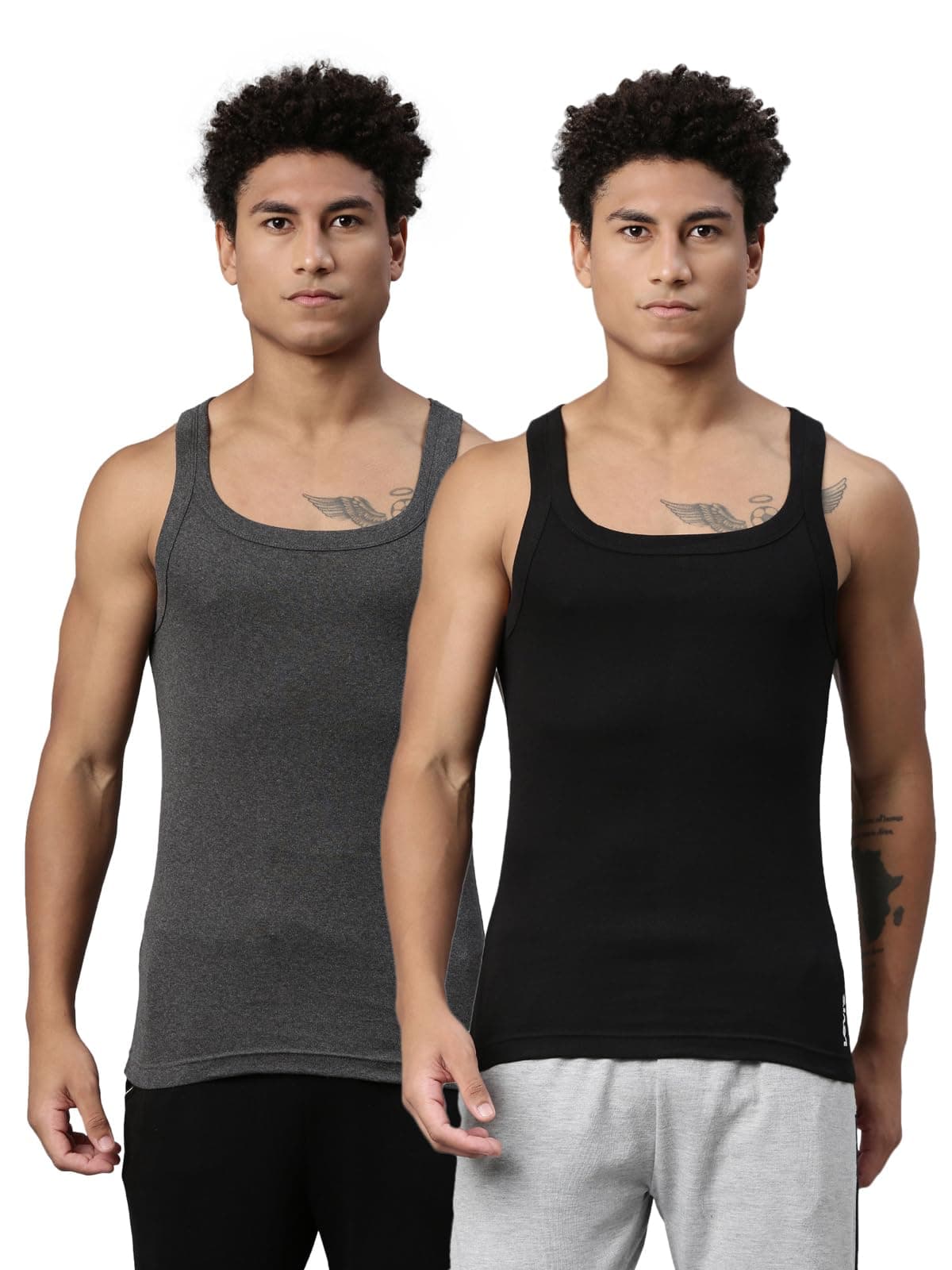 Levi's 015 Men's Rib Pure Cotton Solid Vest - Square-Neck, Sleeveless Side Branding, Snug fit with Easy Tucked (Pack of 2)