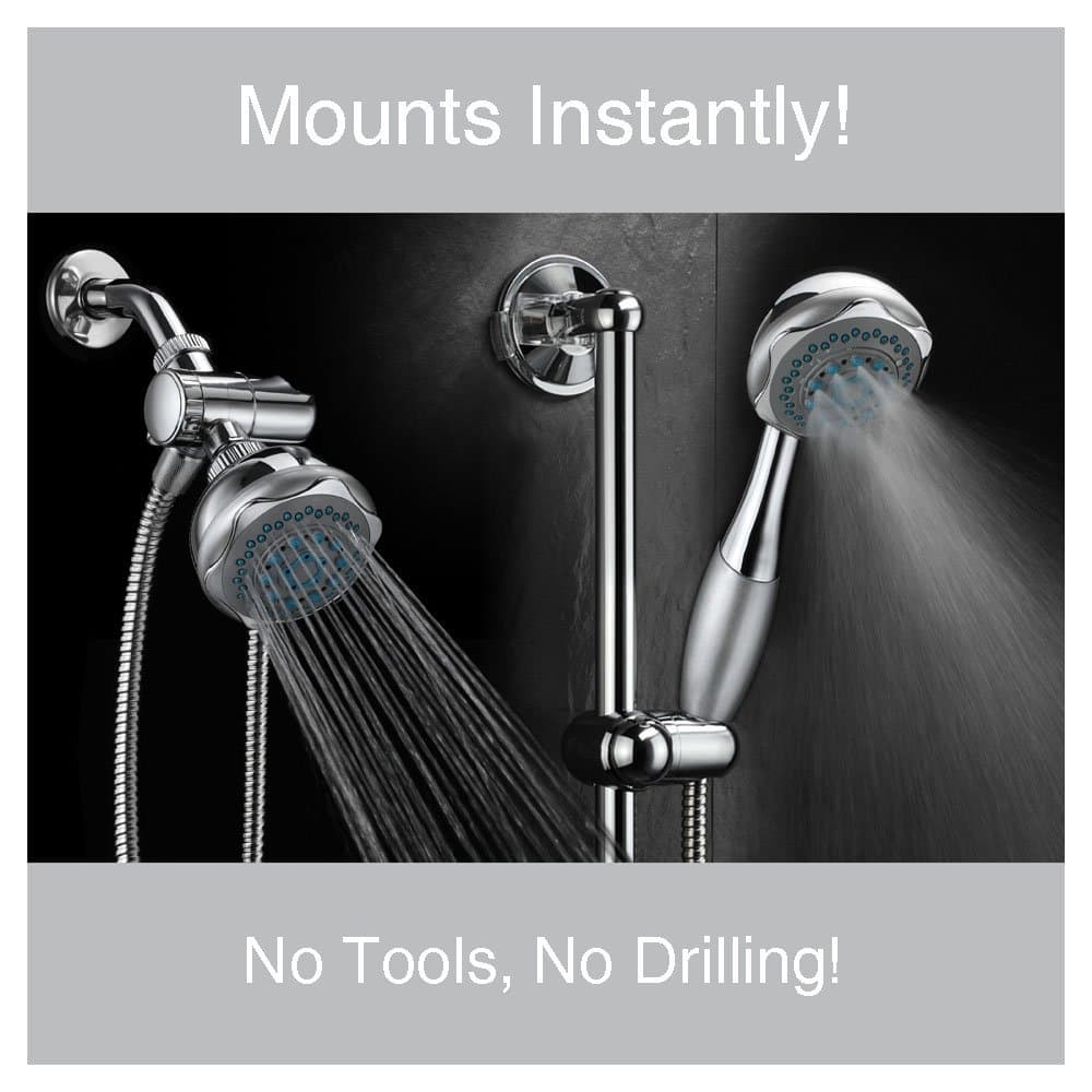 Hydroluxe Deluxe 24-Setting 3 Way Shower-Head/Handheld Shower Combo with Insta-Mount Power Suction 24 Inch Stainless Steel Adjustable Slide Bar.