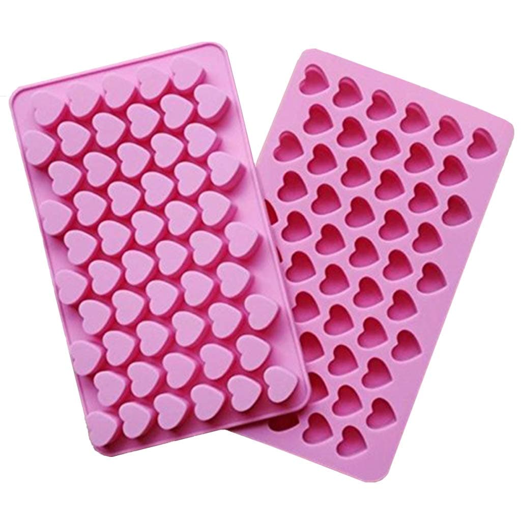 CIMERACSilicone Mold Mini Heart Shape Silicone Ice Cube Molds Trays/Chocolate Mold Pink Set of Two