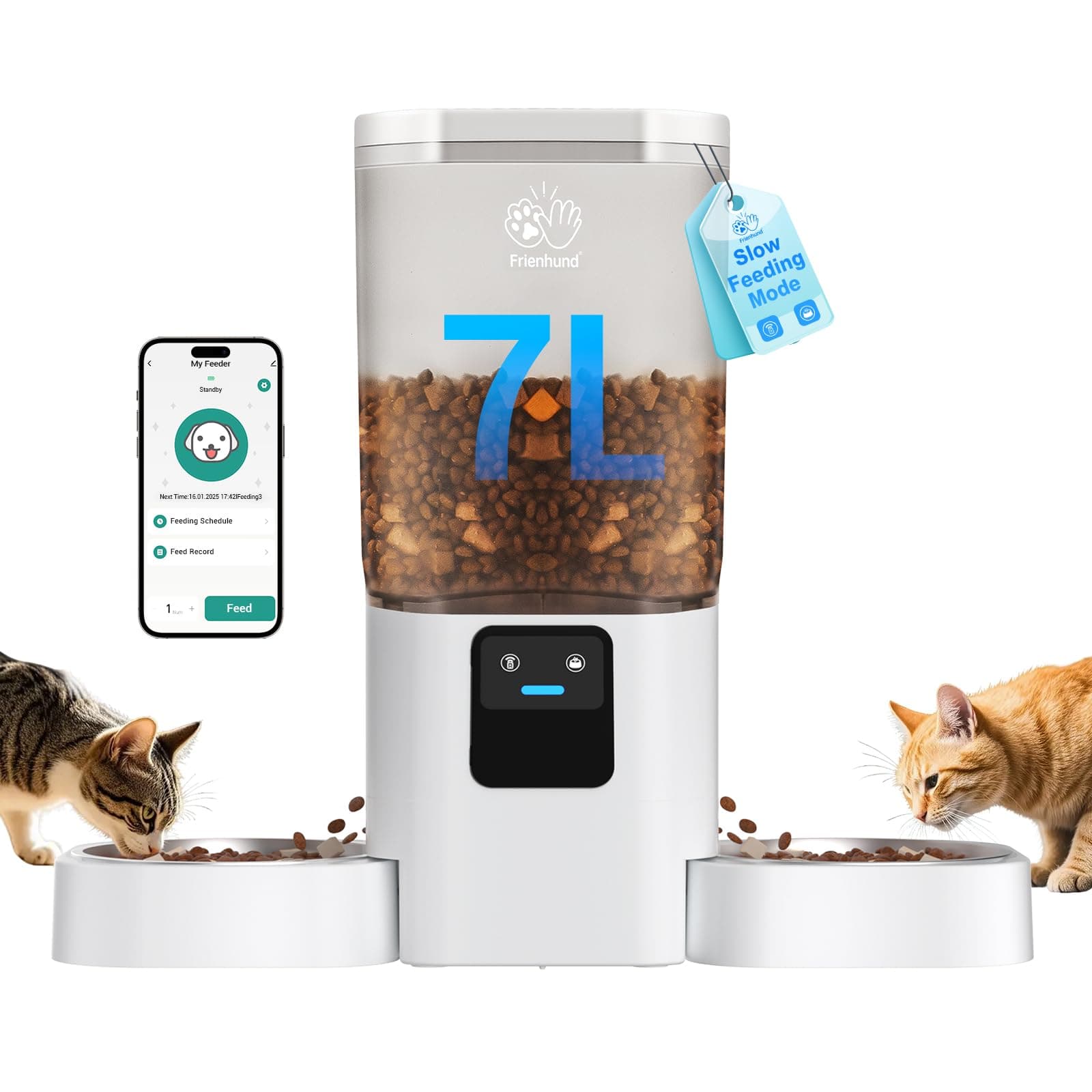 Automatic Cat Feeder 2 Cats with Slow Feed: Dual Automatic Dog Feeder with 5G WiFi, Cat Food Dispenser with APP Control for Multiple Pets, Detachable for Easy Clean, Double Pet Bowl - 29 Cup