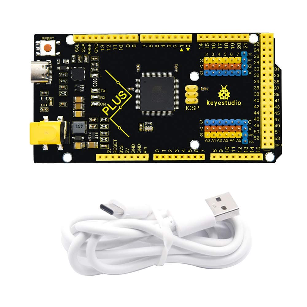 KEYESTUDIO Mega Plus 2560 R3 Board for Arduino with Type-C USB Cable, 2A Output, More Powerful MCU Contoller Board
