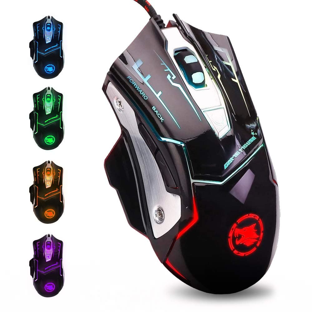 USB Computer Mouse Wired, Light Up Mouse for Laptop with RGB 7 Colors Breathing Light,4 DPI Adjustable up to 3200, 6 Buttons, Ergonomic Gamer PC Mouse for Windows/Mac/Sega Dreamcast（M738）