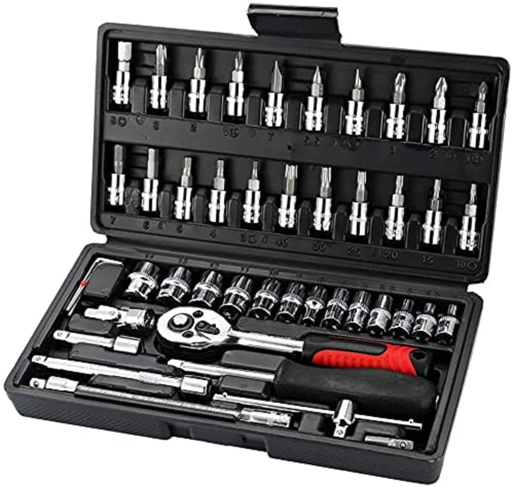 46pcs/set Socket Ratchet Torque Wrench Extension Bar Drill Bits Automobiles Repair Tools Kit Multifunction Repair Hand Tool Kit