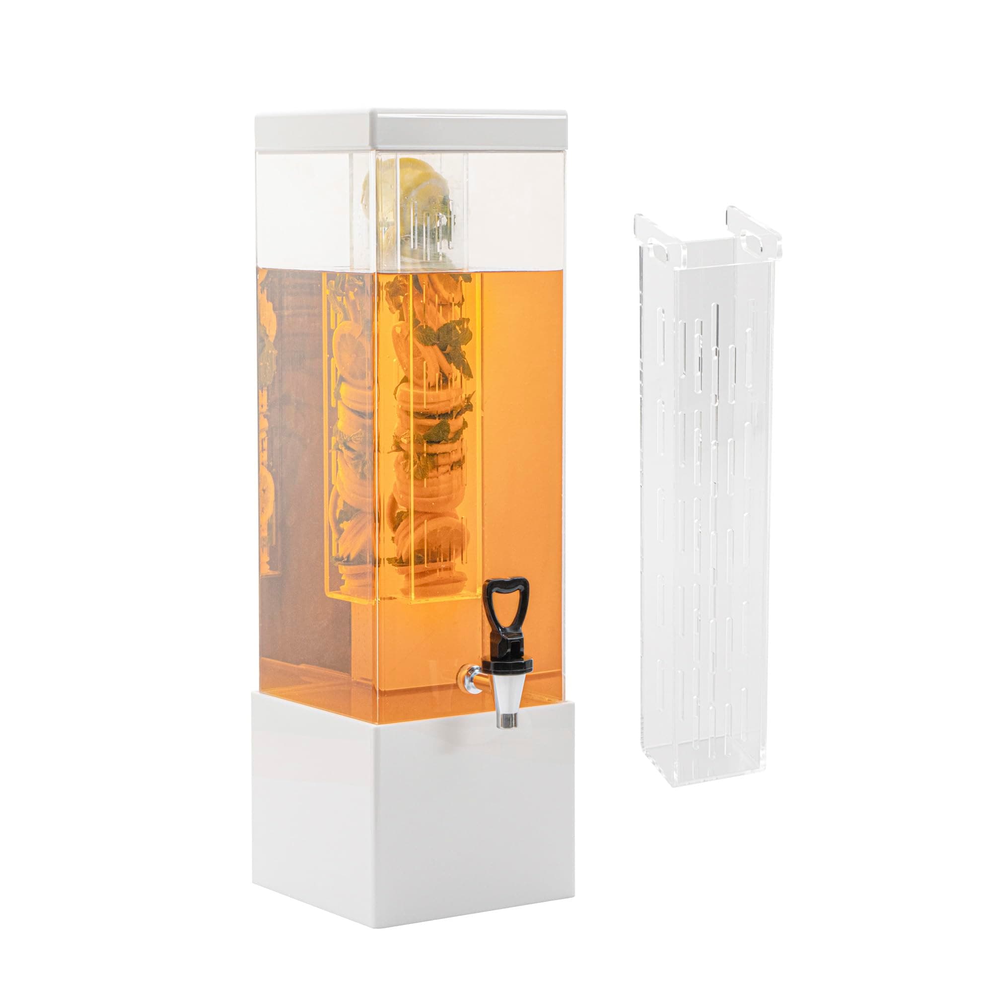 Restaurantware Bev Tek 3 Gallon Beverage Dispenser 1 Square Drink Dispenser For Parties - With Infusion Core Bamboo Base Clear Acrylic Drink Dispenser With Stand Easy-To-Use Spigot