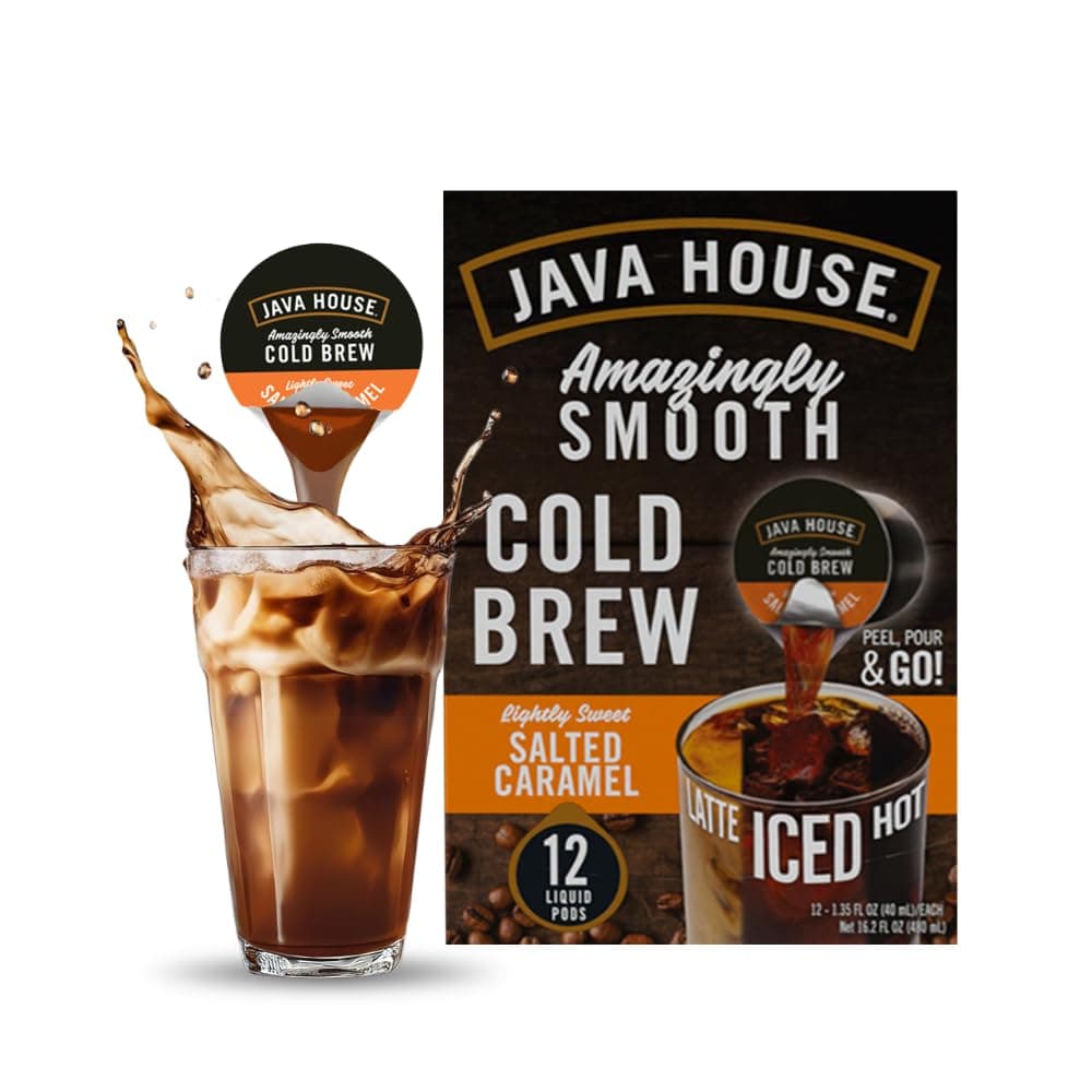 Cold Brew Coffee, Salted Caramel Lightly Sweet Medium Roast Coffee Concentrate Liquid Pods - 1.35 Fluid Oz (Pack of 12) Enjoy Hot or Chilled