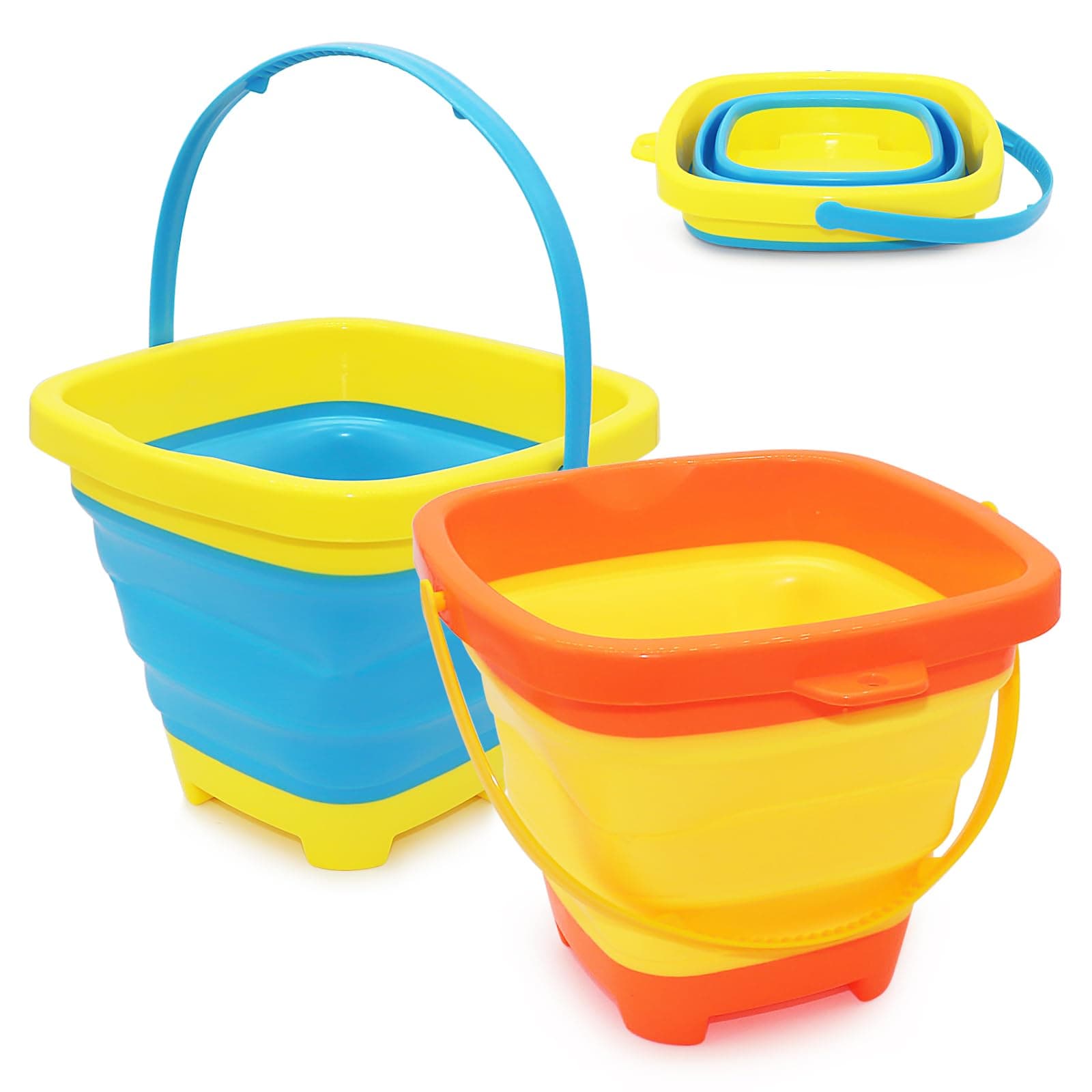 Foldable Beach Bucket, 2pcs Beach Play Sand Pail Buckets with Handle for Kids, Outdoor Summer Collapsible Buckets for Sand Beach Camping