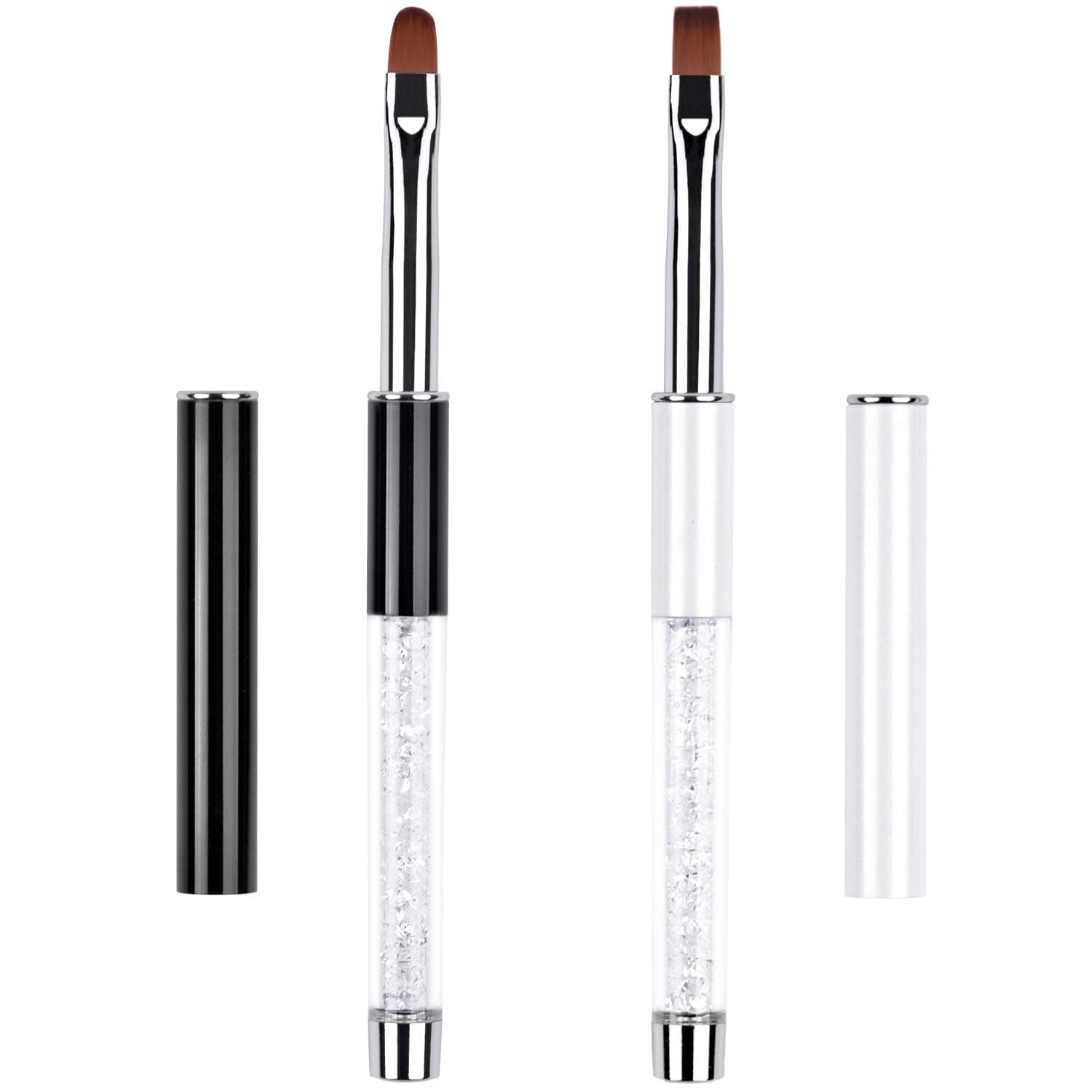 2Pcs Oval & Flat UV Builder Gel Nail Brush Set Rhinestone Handle Professional Nail Art Design Brushes for Polygel Hard Gel