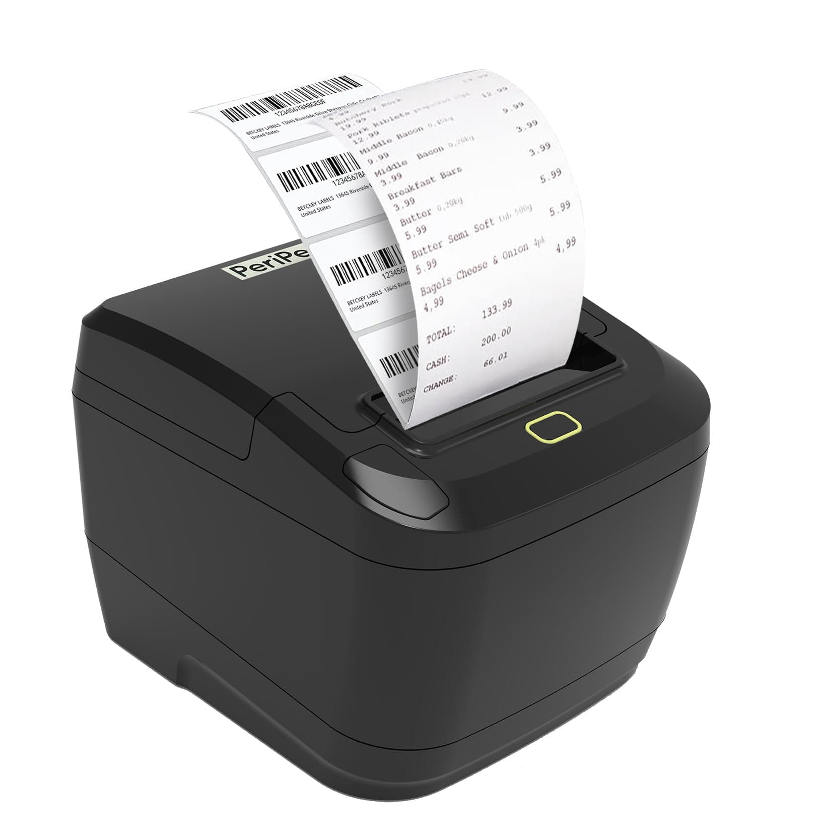 PeriPeri 80mm 3inch Direct Thermal Label + Receipt Printer for Print Labels & Receipts Compatible with Android, iOS, Windows 152mm/s Print Speed (USB+Bluetooth)