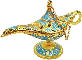 Hourwof Tiny Aladdin Genie Lamp Vintage Legend Aladdin Magic Lamp Wishing Light Arabian Costume Props Party Wedding Table Decoration Birthday Gift,Small Lake Blue