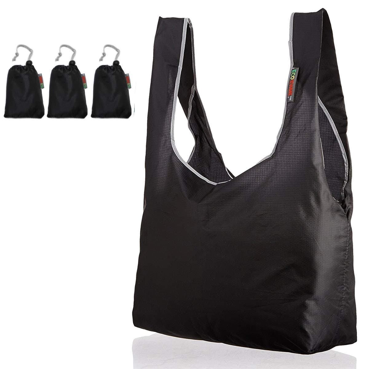 EcoJeannie3 Pack Super Strong Ripstop Nylon Foldable Reusable Bag Grocery Shopping Tote Bag with Built-in Pouch