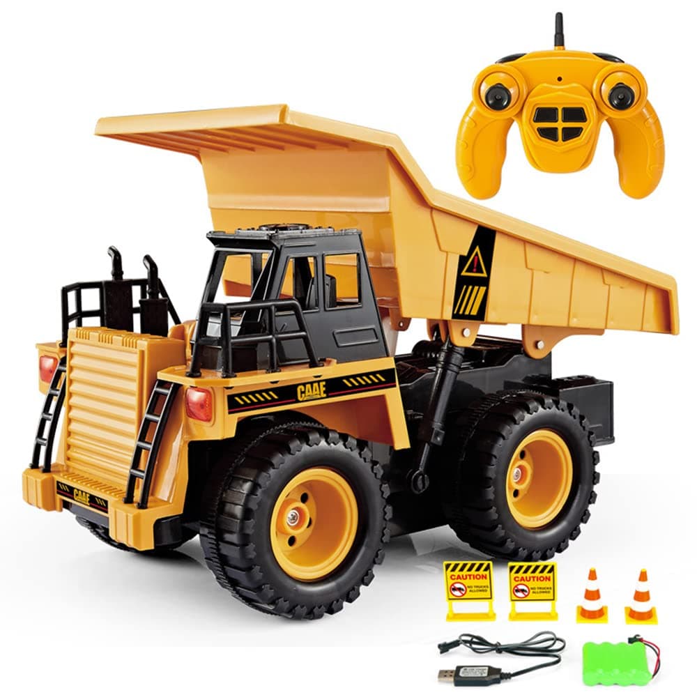 Remote Control Dump Truck Fully Functional RC Tractor Remote Control Tractor 6 Channel Digger Toys with Lights and Sound Construction Dump Truck for Boys and Girls
