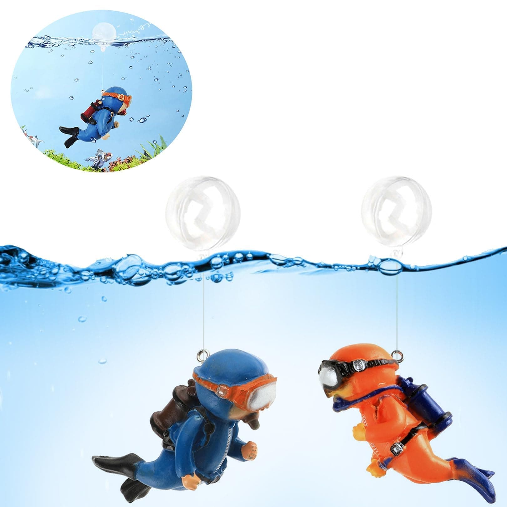 Mumoo Bear 2-Pack Floating Fish Tank Decorations Little Diver Aquarium Decoration Aquarium Accessories Fish Playmate for Fish Tank Suitable for All Kinds of Tanks Swimming Pool