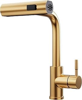 GIMILI Brushed Gold Kitchen Faucet with Pull Down Sprayer, Waterfall 15“ High Single Handle Kitchen Sink Faucets