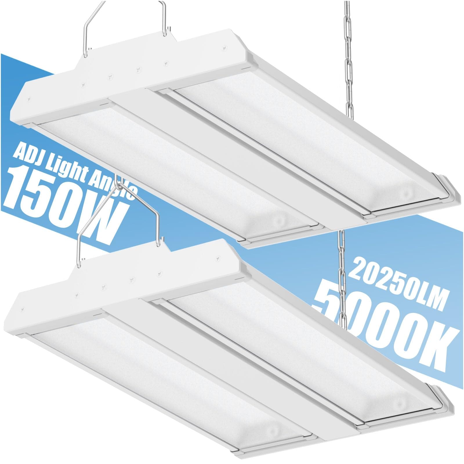 Allsmartlife LED Linear High Bay Light 2-Pack, 150W 20250LM 0-10V Dimmable 5000K Daylight, Adjustable Tilt Hanging LED High Bay Shop Lighting Fixtures for Garage Warehouse Workshop, ETL