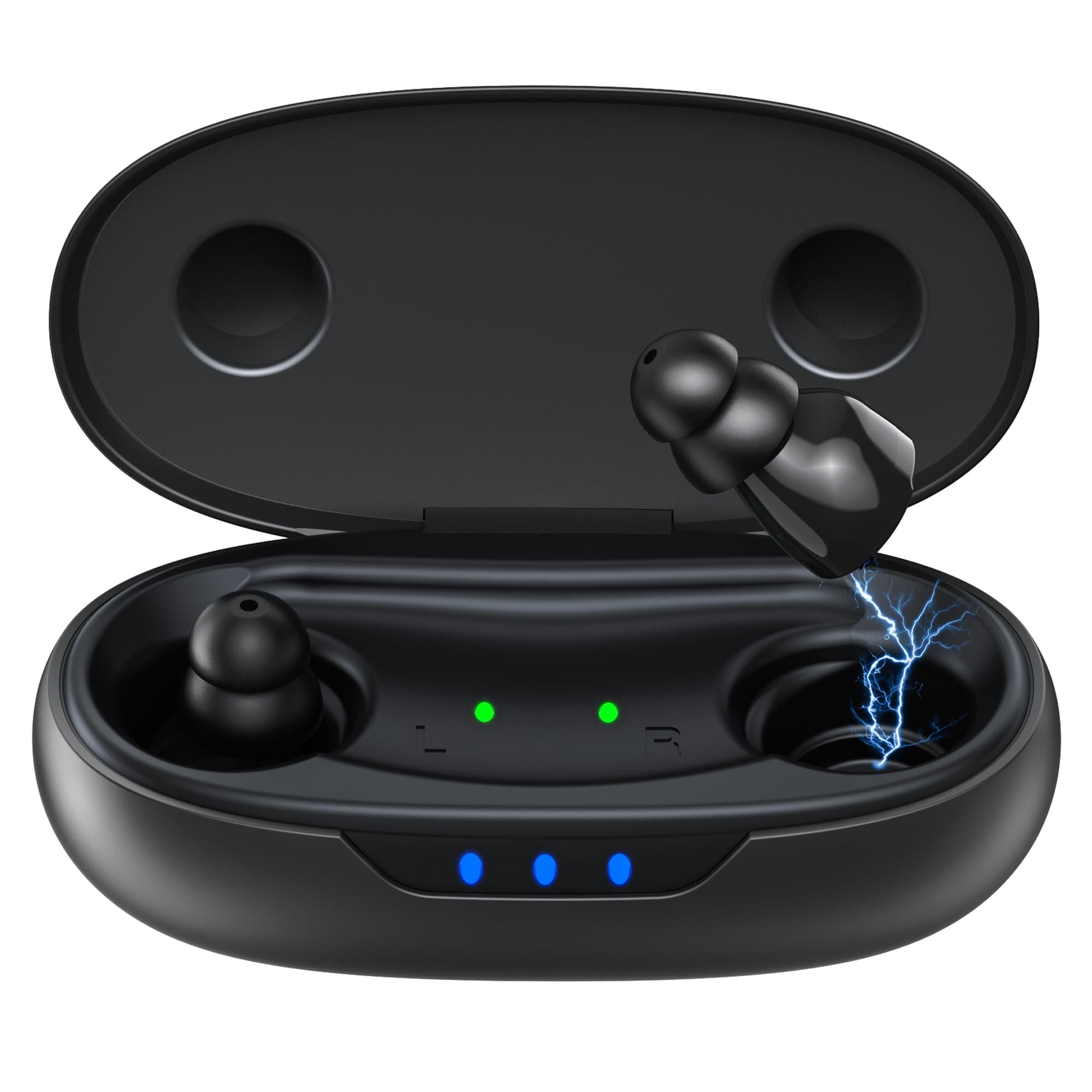 Supermini Hearing Aids for Seniors with Digital Chips, 80H Wireless Charging Case OTC Rechargeable Hearing Amplifiers Invisible with 16-Channel Sound Processing 3 Levels Volume (Black)