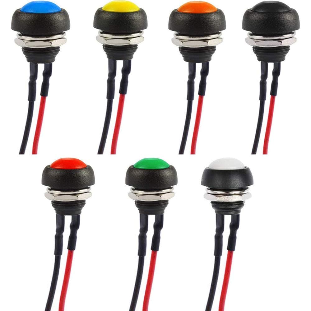 RUNCCI-YUN 7pcs 12mm Waterproof Momentary Push Button Switch, Mini Push Button Horn Switch, round push button switch, push button switch 12v,momentary power switch, with Pre-soldered Wires