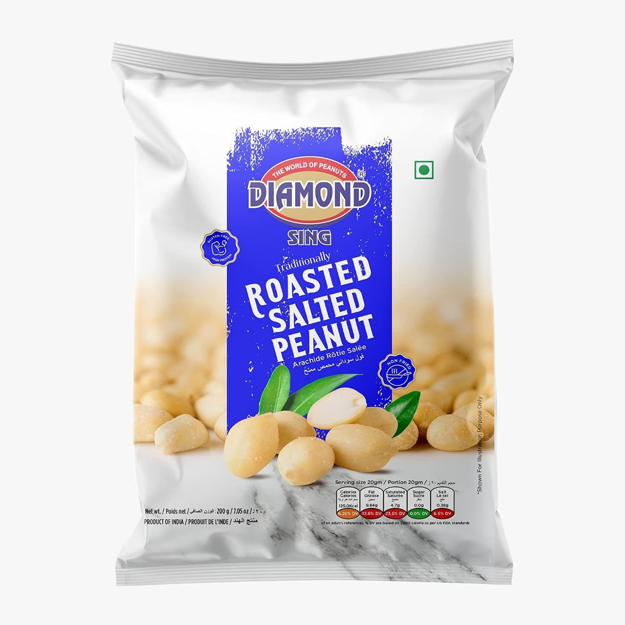 - DIAMOND SING Diamond Peanuts - Roasted Salted Peanut (without Husk), Roasted Groundnut 180 Gms | High Protein - Gluten Free Mungfali | Vacuum Packed Singdana (Pack of 4) 180 Gms Each