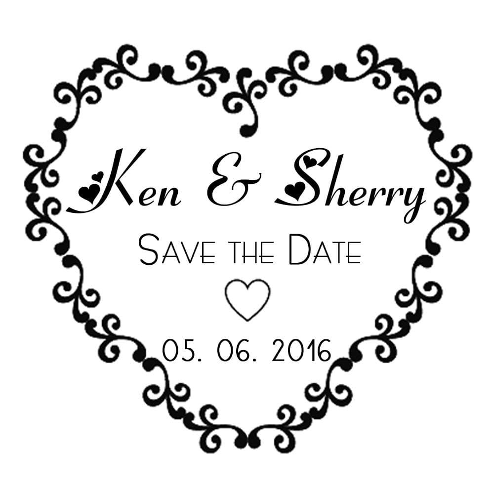Save The Date Wedding Invitation Stamp Heart Frame Self Inking Return Address Stamp Family Business Personalized Name pre Ink Round Rubber Stamp 1.5"
