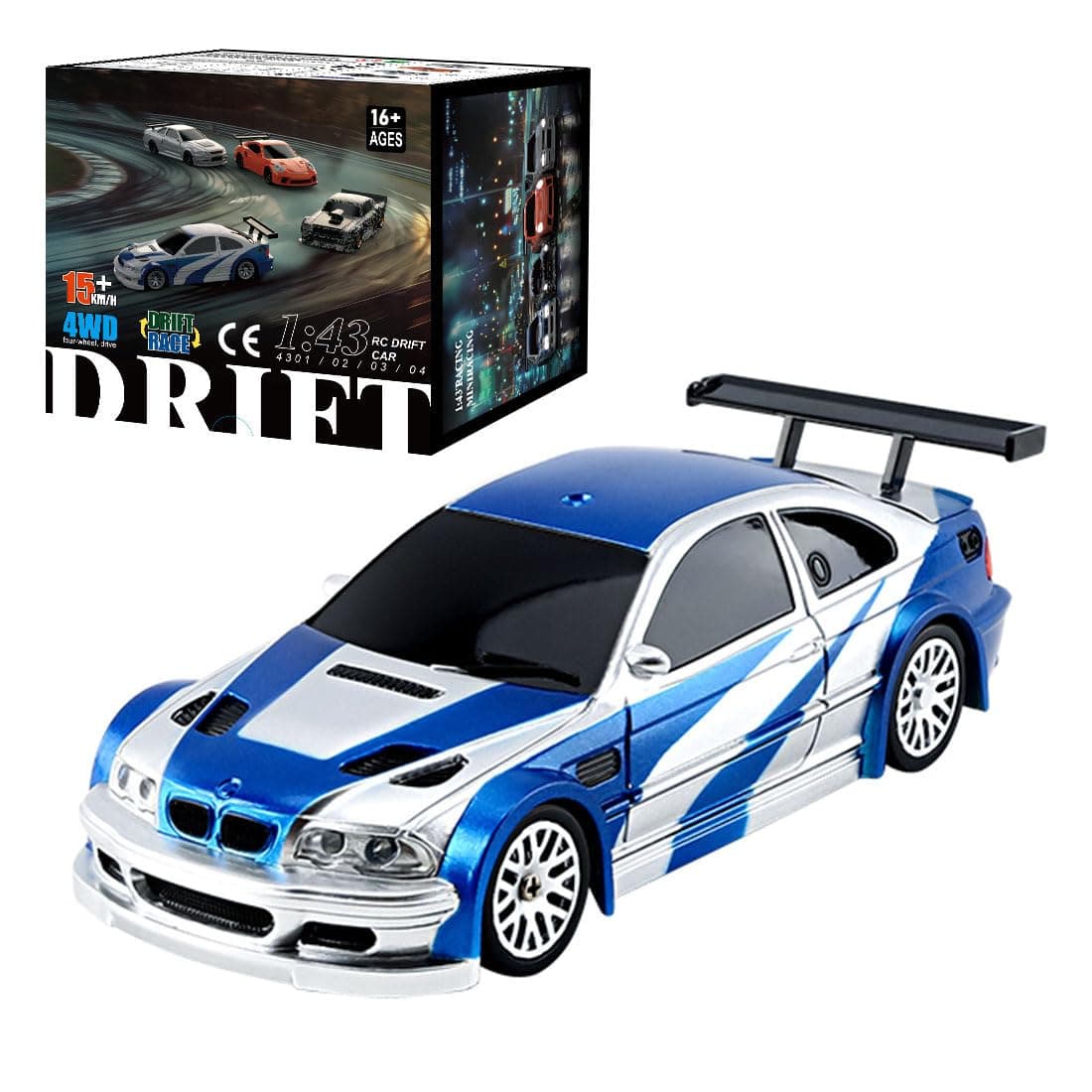 1/43 RC Drift Car for Adults, 2.4G Remote Control Sports Car with Lights - RTR