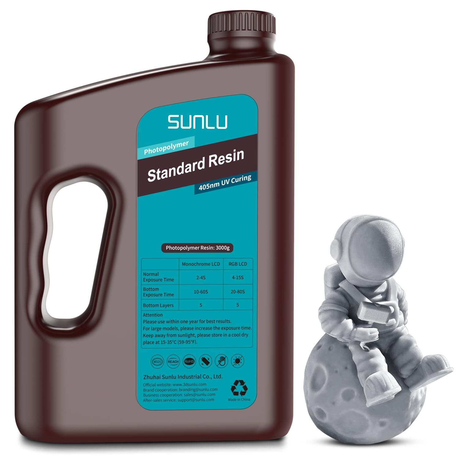 - 3D Printer Resin 3kg, Fast Curing Standard 3D Resin for Most Resin 3D Printers, 395 to 405nm UV Curing 3D Printing Liquid Photopolymer Resin, Low Shrinkage and High Precision, 3000g, Grey