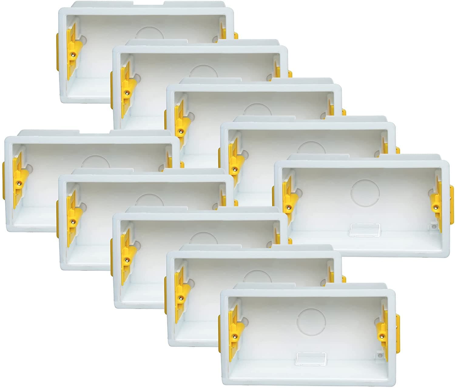 10x Pack Double 2-Gang 47mm Dry-Lining Back Box Electrical Wall Knockout Recessed Flush Mount Deep Pattress Dry Lining Partition Switches Sockets Fused Spur Euro Module Faceplates - Yellow