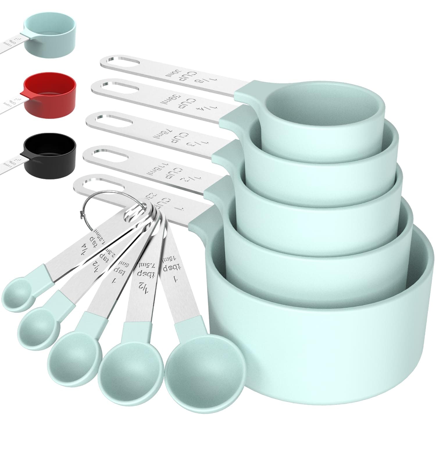 TILUCK Measuring Cups & Spoons Set, Stackable Cups and Spoons, Nesting Measure Cups with Stainless Steel Handle, Kitchen Gadgets for Cooking & Baking (Green)
