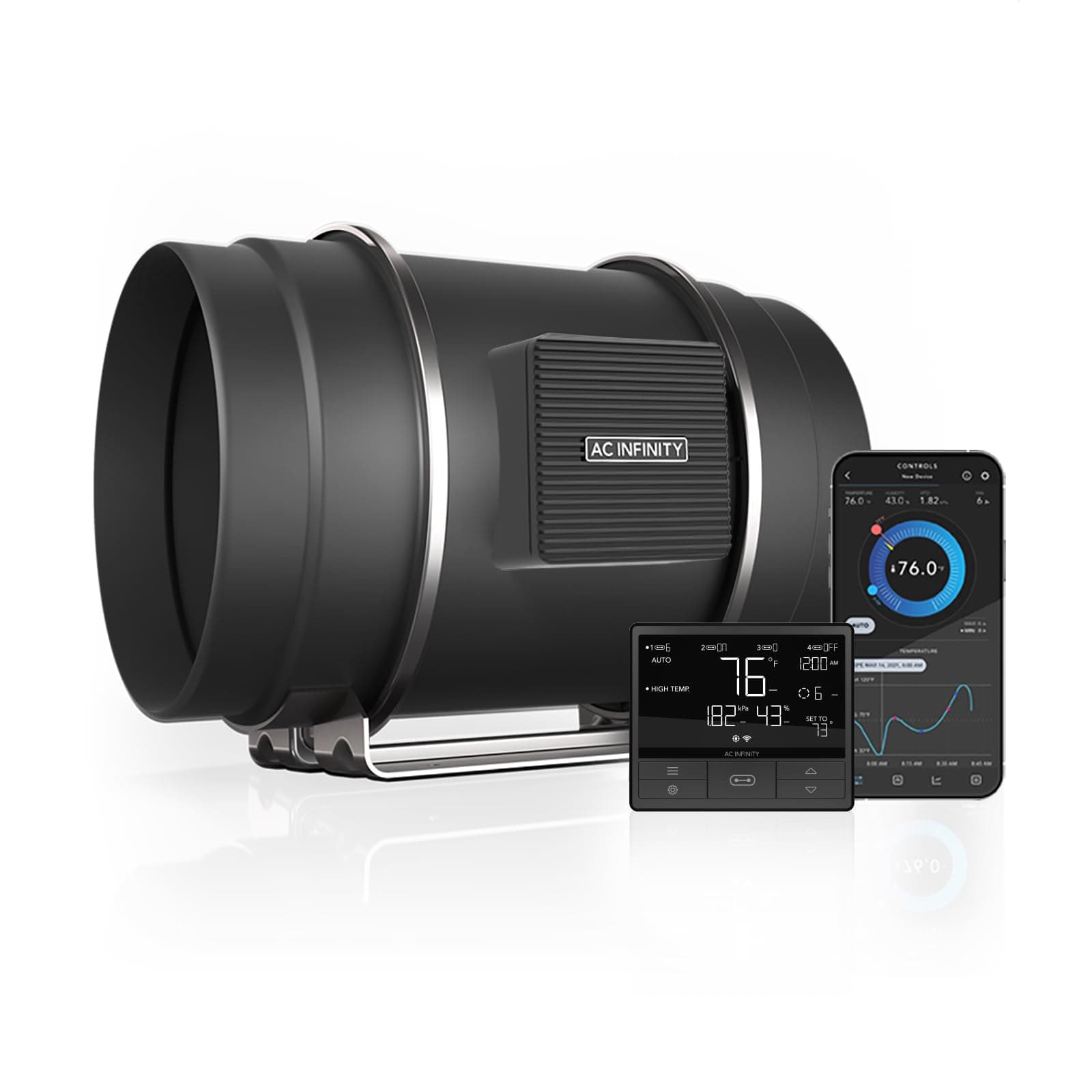 CLOUDLINE PRO T8, Quiet 200mm Inline Duct Fan with Temperature Humidity VPD Controller, WiFi Integrated App Control Ventilation Exhaust Fan for Heating Cooling Grow Tent Hydroponic 8-Inch