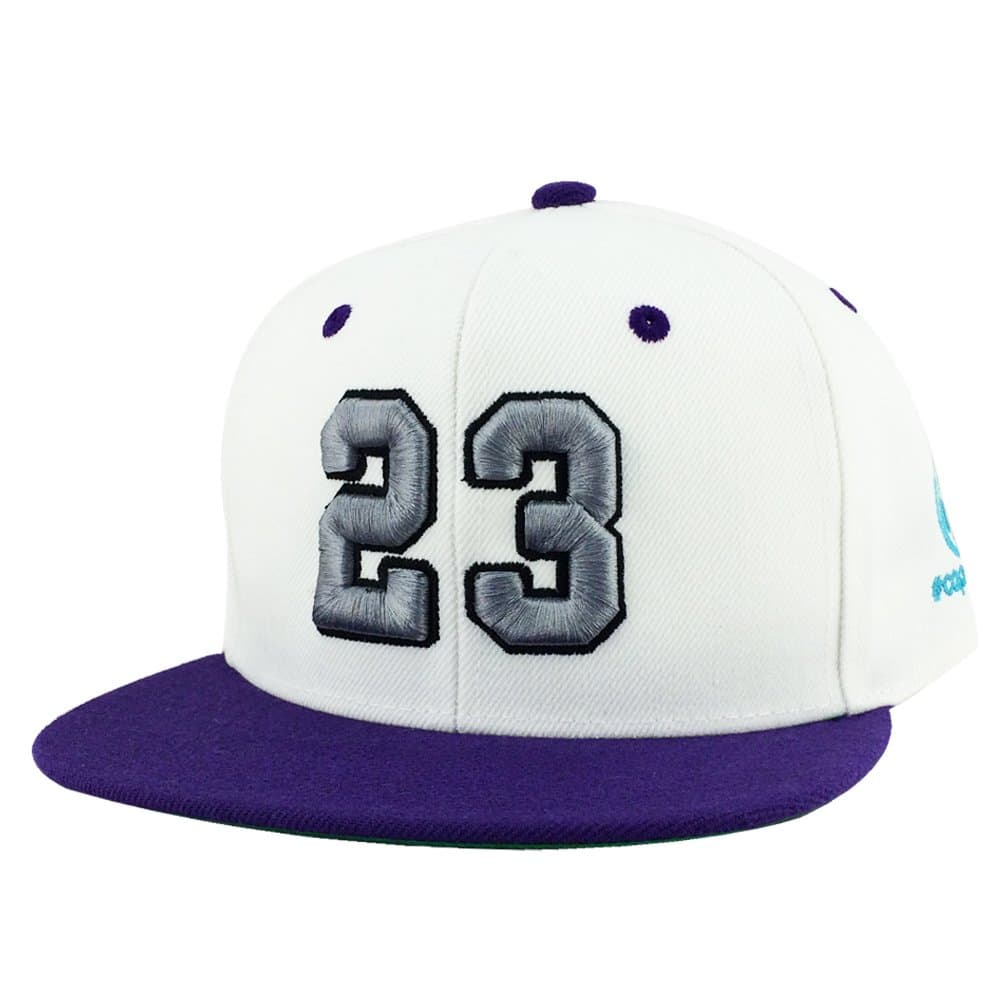 Caprobot Custom Embroidered Hat Player Jersey Number #23 Snapback Cap WHite Grey Purple Visor