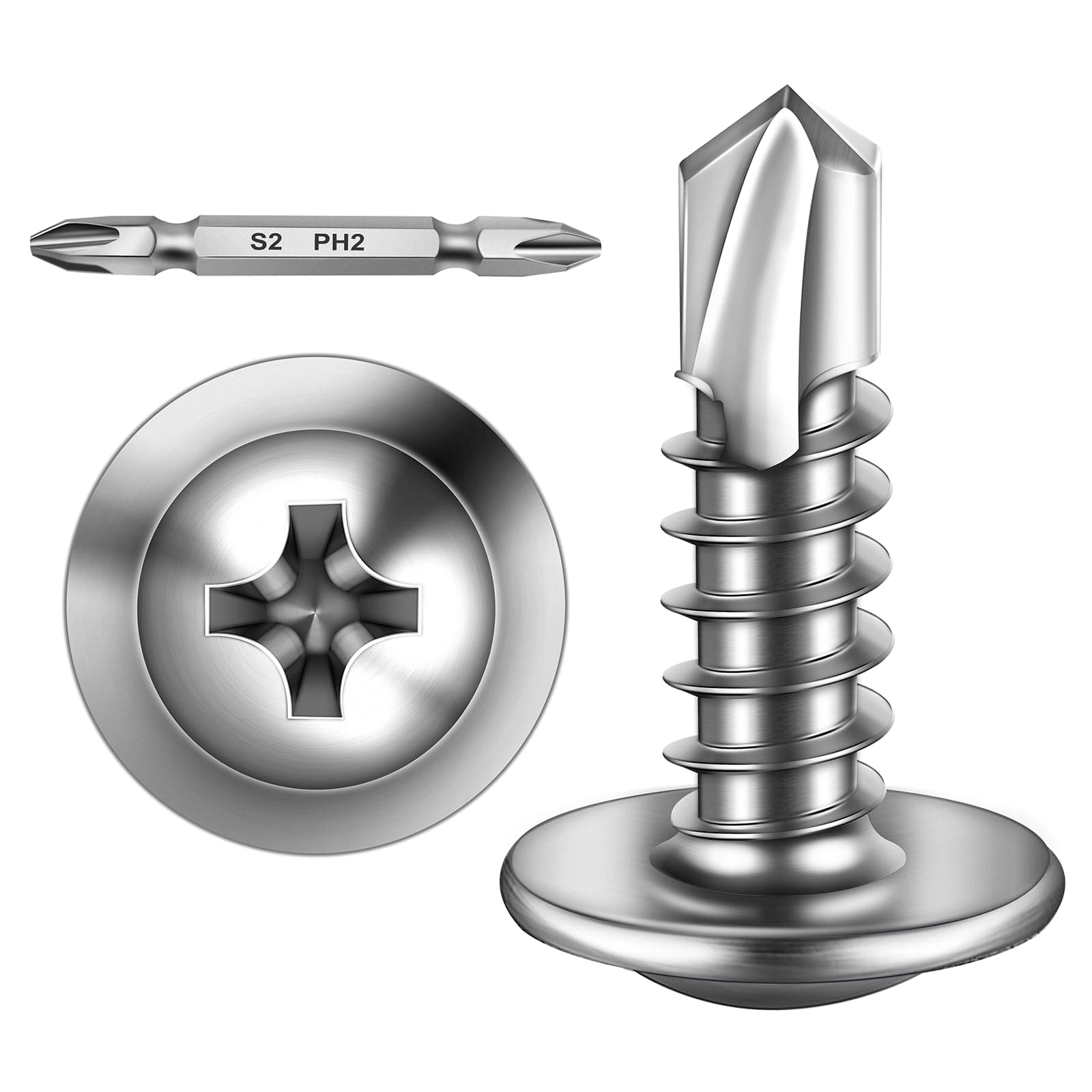 300pcs #10×3/4" Self Tapping Screws for Sheet Metal 410 Stainless Steel Truss Head Self-Drilling Screws High-Strength Quick Tapping Screws