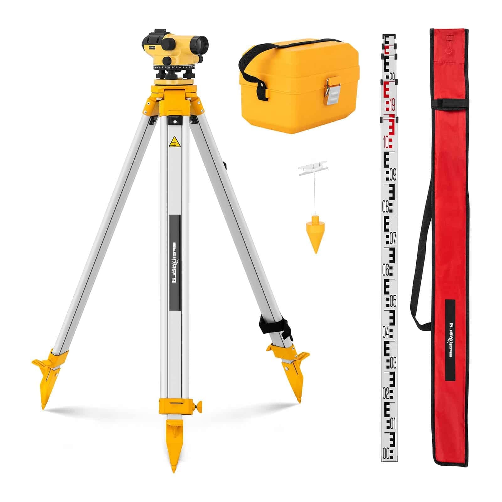Steinberg Systems Automatic Level Dumpy Level Surveyor's Level + Tripod Level Staff 28x/36mm SBS-LIS-28/36 (Magnetic Compensator, Min. Focusing Distance 0.3m)
