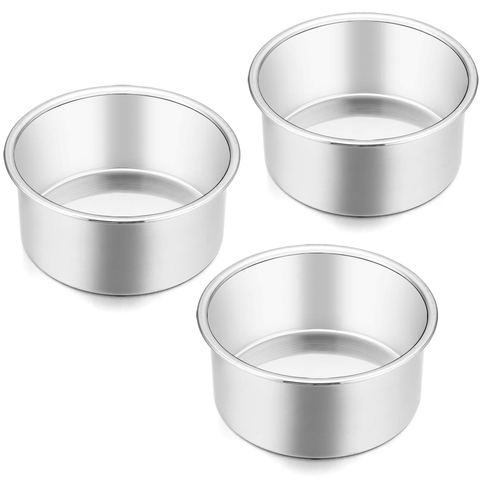 E-far 4 Inch Small Cake Pan Set of 3, Stainless Steel Mini Round Smash Cake Baking Pans, Non-Toxic & Healthy, Mirror Finish & Dishwasher Safe
