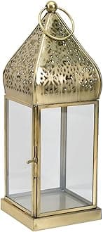 Serene Spaces Living 10" Moroccan Lantern, Gold Ornate Candle Lantern, Vintage Candle Holder, Table Centerpiece, Decorative Candle Lantern Holders for Indian-Inspired Wedding, Eid, Ramadan, Events