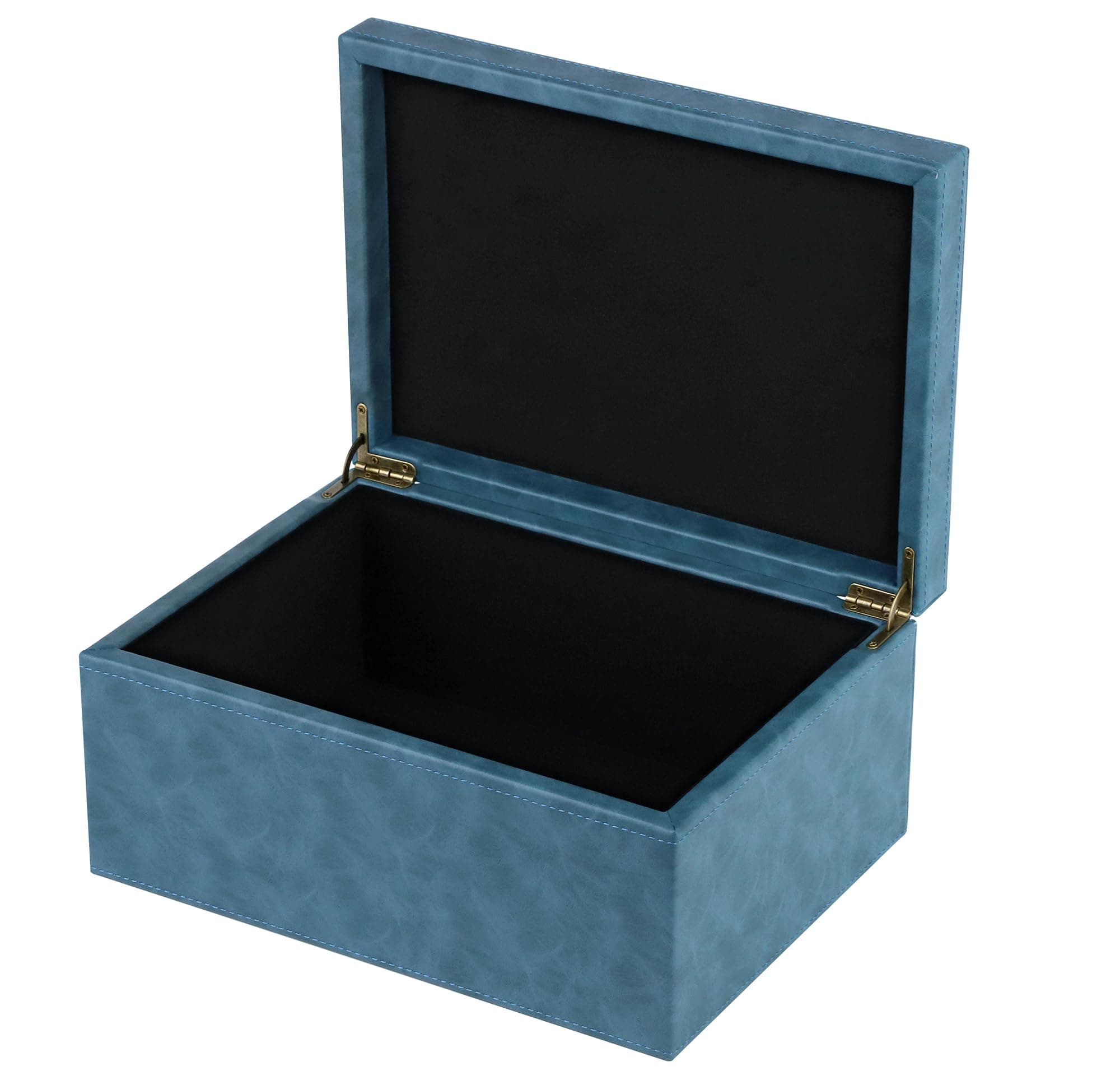 Faux Leather Decorative Box, Large Wooden Structure Keepsake Box Accessory Organizer Jewelry Organizer with Hinged Lid, Storage Container for Home or Office (Blue)