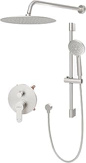 Gabrylly Slide Bar Shower System, Shower Faucet Set Complete with High Pressure 8" Rain Shower head and 5-Setting Handheld Shower Set, Shower Valve Include, Brushed Nickel