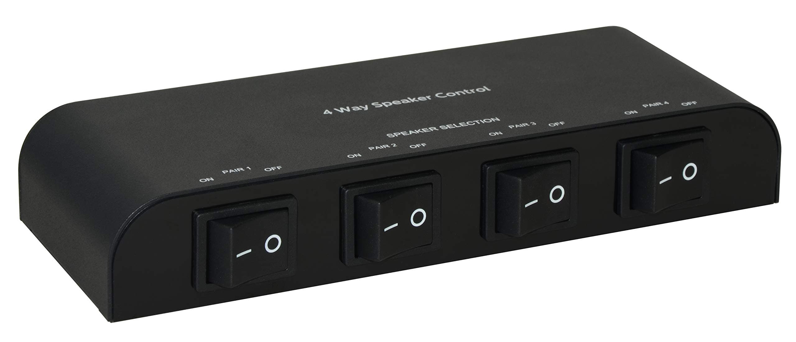 61051 2 or 4 Way Speaker Switch, 1 in 2 Out or 1 in 4 Out Way Pair Stereo Speaker Selector W/Screw Type Connections Metal Non-Slip Box - Black (1 x 4 Way)