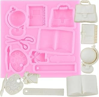 Back to School Silicone Molds Fondant Candy Book Scissor Drawing Pen Palette Mold For Cake Decorating Cupcake Topper Candy Chocolate Gum Paste Polymer Clay