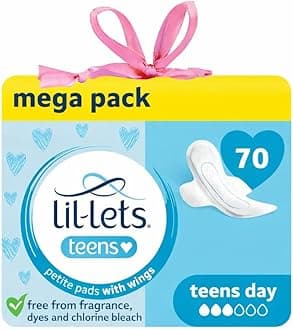 Lil-Lets Teens Day Pads X 70, Petite Towels For Girls & Teenagers, With Wings, For Light to Medium Flow, Unscented, Soft & Breathable, First Period Sanitary Towels, 5 Packs of 14 Pads - Bulk Pack