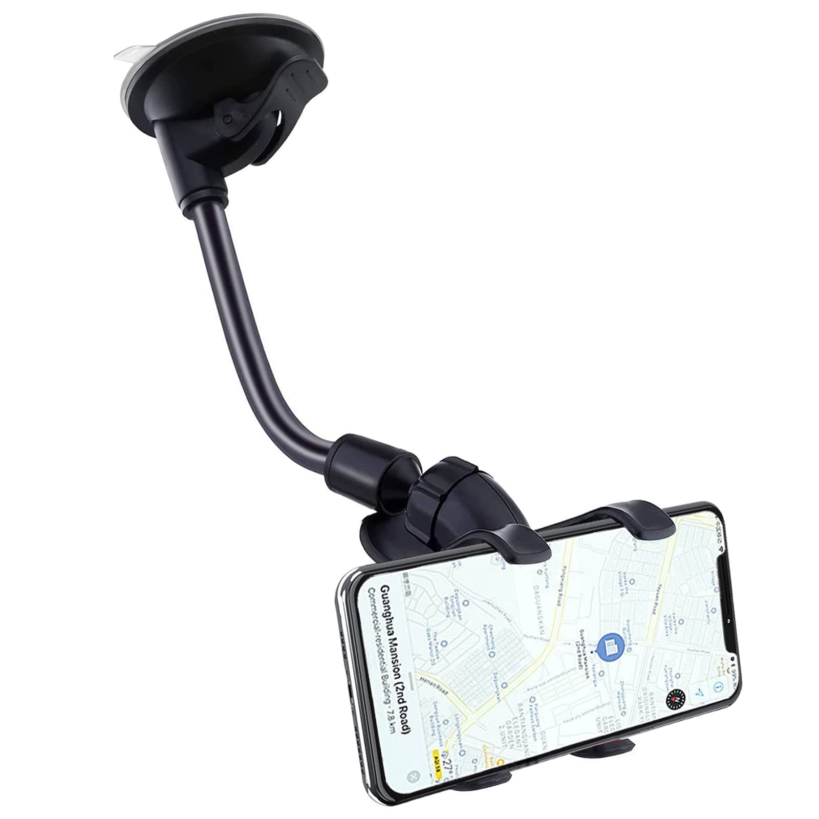 YZtree[UPDATE VERSION] Double Clip 360 Rotating Flexible Car Mount Cell Phone Holder Stand Car Accessories for iPhone 7, 7Plus, Samsung, LG, Nexus, HTC, Motorola, Sony & Other Smartphones, Black