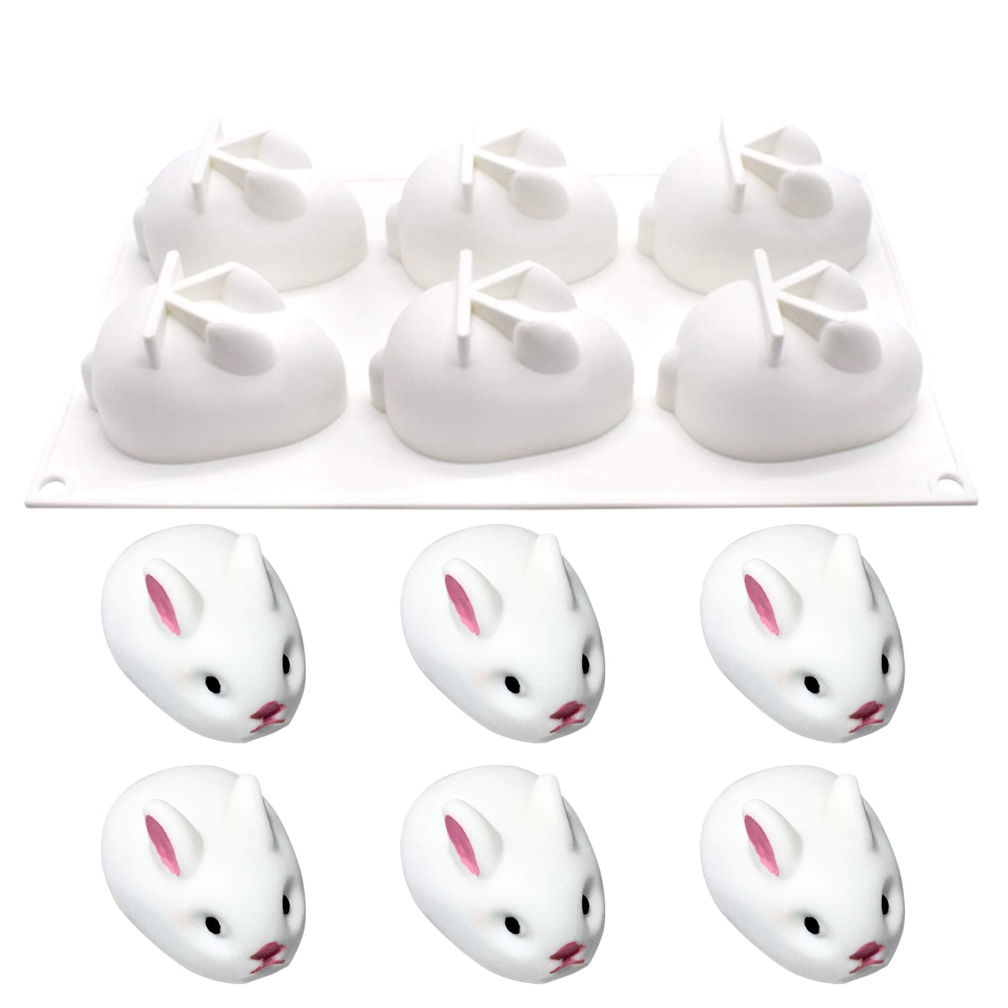 Silicone Bunny Mold- Easter Silicone Molds for Chocolate, Cakes & Candy Mold- 3D Hollow Chocolate Mold-Rabbit Baking Mold Includes Recipes for Hot Cocoa Bombs & Chocolate Bunnies for Easter Basket