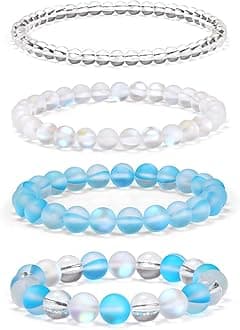 Vinswet 4pcs Beaded Bracelets for Women,Natural Healing Crystal Gemstones Bracelet,Anxiety Stress Relief Bracelet Handmade purple Jewelry Gifts for Women