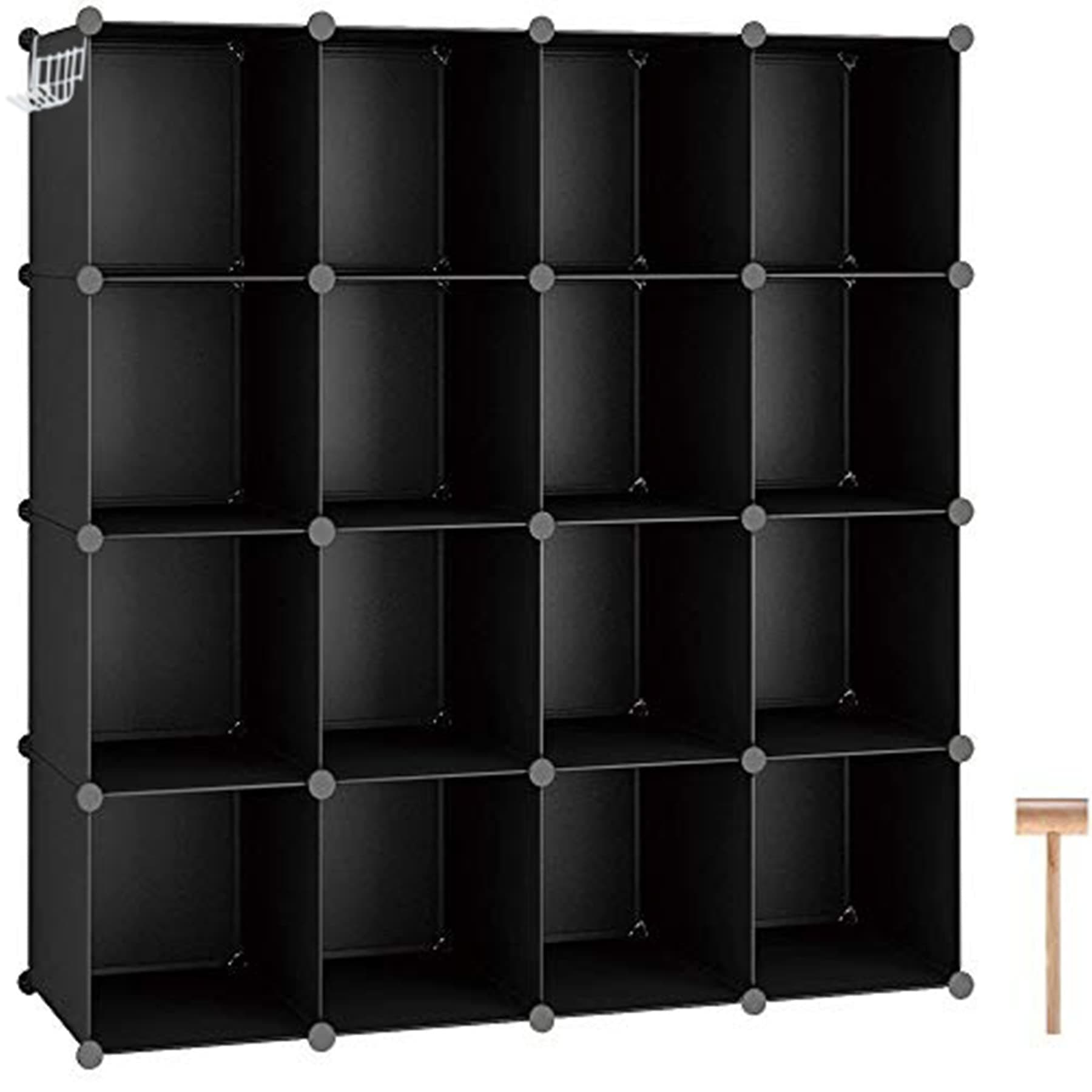 Cube Storage Organizer, 16-Cube Shelves Units, Plastic Storage Cubes, DIY Closet Organizer, Modular Closet Storage Shelves Ideal for Home, Bedroom, 48.4" L × 12.4" W × 48.4" H Black SUM3016H