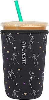 Reusable Neoprene Insulator Sleeve for Iced Coffee & Cold Soda, Coffee Sleeves for Iced & Hot Drinks, Cold Beverage Cooler Compatible with Starbucks, Dunkin (Dance Skull, Medium: 22-24oz)